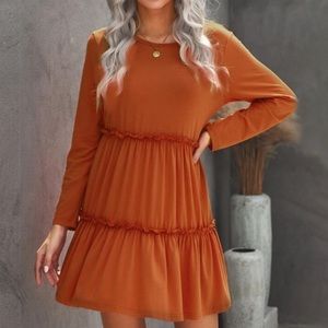 🆕 Boutique orange coral ruffle tier babydoll dress